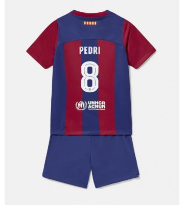 Lacne Dětský Futbalové dres Barcelona Pedri Gonzalez #8 2023-24 Krátky Rukáv - Domáci (+ trenírky)